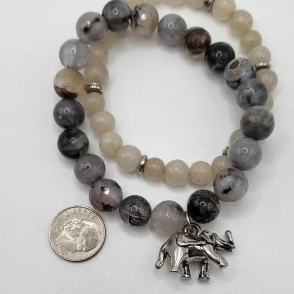 Agate Stretch Bracelet Set with Lucky Elephant Charm: - Picture 10 of 10
